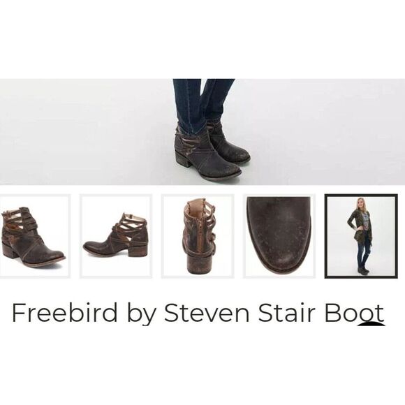 Freebird Boots Booties by Steven 10 Style Stair Black Distressed Leather 98885 - Picture 12 of 15